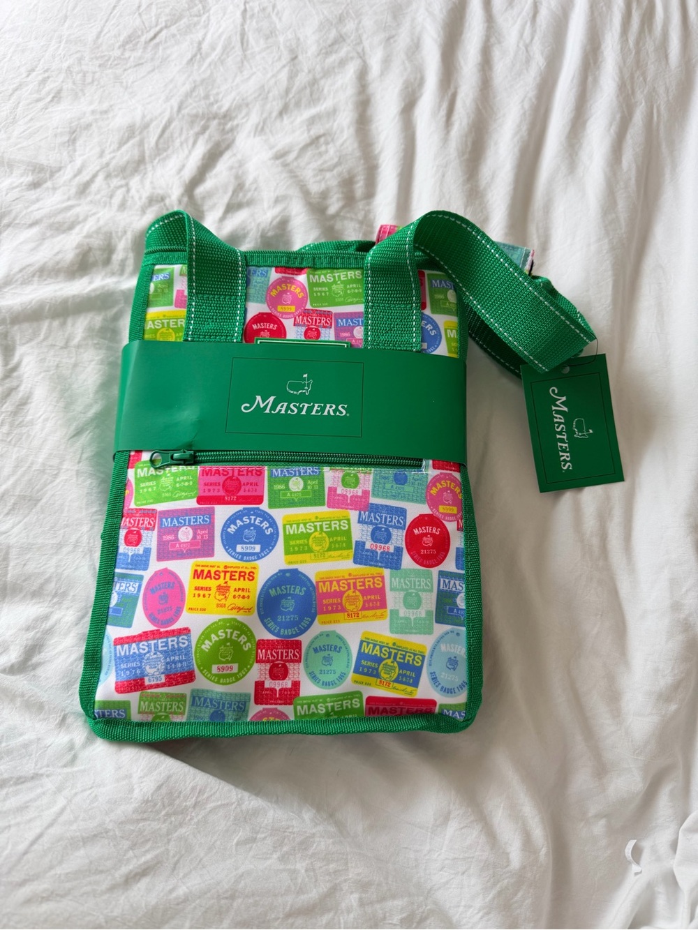 Masters Green Crossbody Bag with Multicolor Logo Badge Print